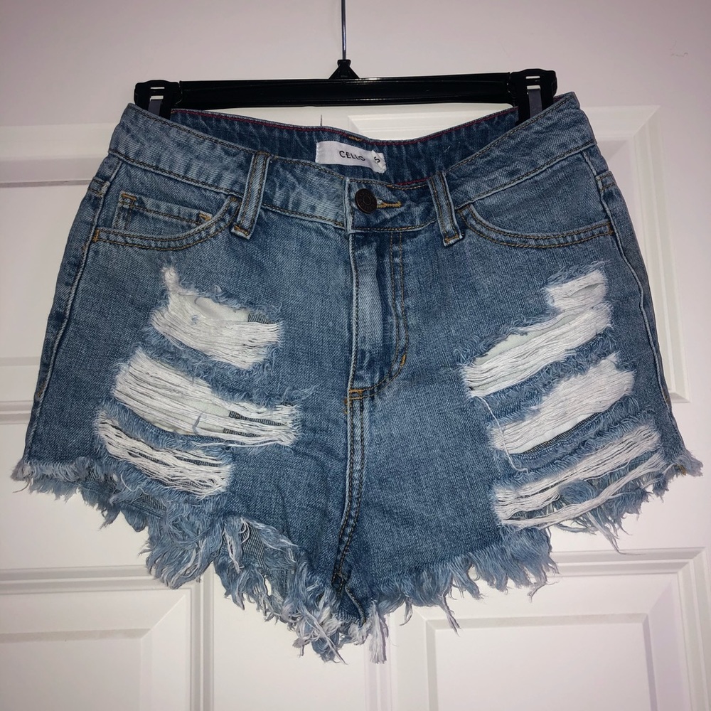 CELLO distressed light washed jean shorts